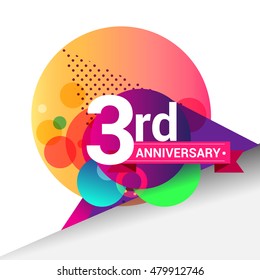 3rd Anniversary logo, Colorful geometric background vector design template elements for your birthday celebration.