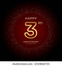 Diseño del logotipo de 3er aniversario con un concepto de doble línea en color dorado, ilustración del vector logo