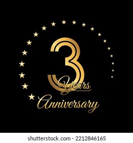3rd anniversary logo with gold color for brochure, poster, banners, magazines, web, booklets, invitations or greeting cards. Vector illustration