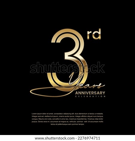 3rd anniversary logo with gold color double line style. Line art design. Logo Vector Illustration