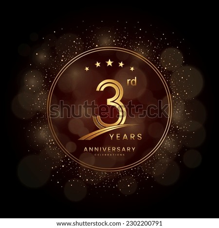 3rd anniversary logo with gold double line style decorated with glitter and confetti Vector EPS 10