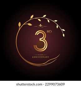 3rd anniversary logo with golden number for celebration event, invitation, wedding, greeting card, banner, poster, and flyer Golden tree vector design