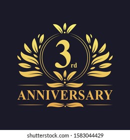 3rd Anniversary logo, luxurious golden color 3 years Anniversary logo design celebration.