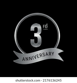 3rd anniversary logo silver color for celebration event, wedding, greeting card, invitation, round stamp