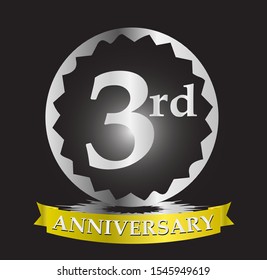 3rd anniversary logo with silver and gold ribbon. Vector design template elements for your birthday celebration.