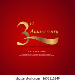 3rd anniversary logo text decorative. With red background. Ready to use. Vector Illustration EPS 10