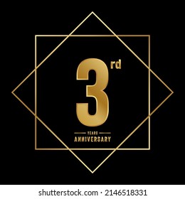 3rd anniversary logotype. Anniversary celebration template design with golden ring for booklet, leaflet, magazine, brochure poster, banner, web, invitation or greeting card. Vector illustrations.