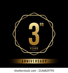 3rd anniversary logotype. Anniversary celebration template design with golden ring for booklet, leaflet, magazine, brochure poster, banner, web, invitation or greeting card. Vector illustrations.