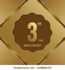 3rd anniversary logotype. Anniversary celebration template design with golden ring for booklet, leaflet, magazine, brochure poster, banner, web, invitation or greeting card. Vector illustrations.