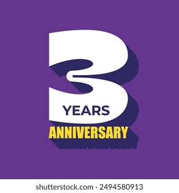 3rd anniversary logotype modern bold font vector illustration. 3 years anniversary badge design. Wedding greeting card. Business birthday celebration template, banner, poster. Three years logo.