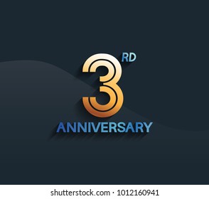 3rd anniversary logotype with multiple line golden color isolated on dark blue background for celebration