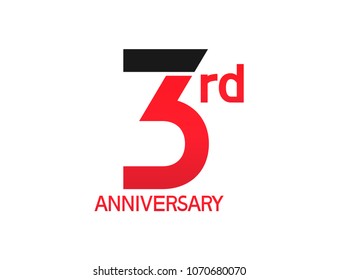 3rd anniversary red and black design simple isolated on white background for celebration
