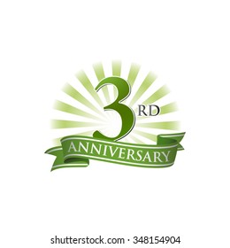 3rd anniversary ribbon logo with green rays of light