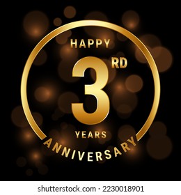 3.ᵉʳ Aniversario. Diseño de plantillas para el aniversario con anillo de oro para celebración, boda, invitación y tarjeta de saludo. Ilustración del vector