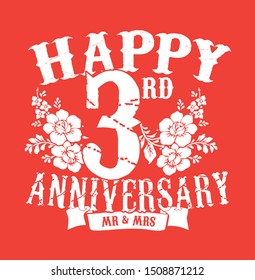 3rd anniversary vector design. Red background