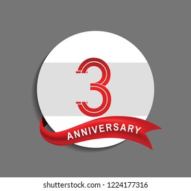 3rd anniversary with white circle and red ribbon for celebration event