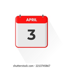 3rd April calendar icon. April 3 calendar Date Month icon vector illustrator