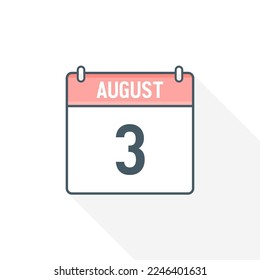 3rd August calendar icon. August 3 calendar Date Month icon vector illustrator