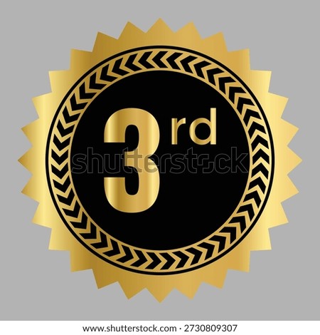 3rd awards medal badge. 3rd Place Medal Symbols. Champion and victory design. Number three award icons. Championship Winner sign
