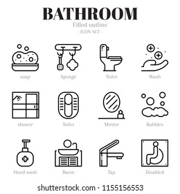 3rd bathroom icon set. The icon are outline icon. Illustration.