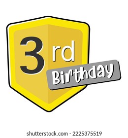 3.ᵉʳ cumpleaños en el escudo seguro amarillo. 
ilustración vectorial aislada en fondo blanco. Diseño plano 