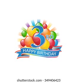 3rd Colorful Happy Birthday Logo Balloons Stock Vector (Royalty Free