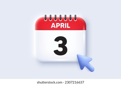 3rd day of the month icon. Calendar date 3d icon. Event schedule date. Meeting appointment time. 3rd day of April month. Calendar event reminder date. Vector