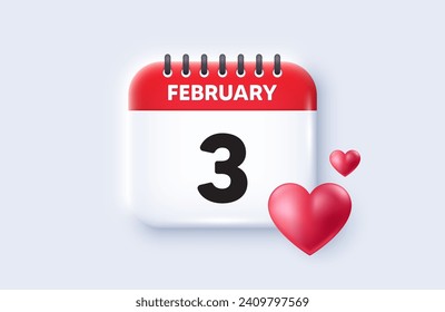 3rd day of the month icon. Calendar date 3d icon. Event schedule date. Meeting appointment time. 3rd day of February month. Calendar event reminder date. Vector