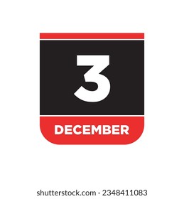 3rd December calendar page icon. 3 Dec vector