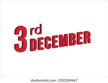 3 de diciembre , símbolo de calendario diario y fecha. Diseño moderno, renderización 3d. Fondo blanco.