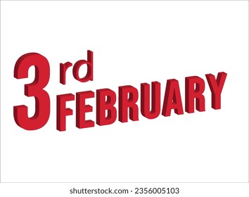 3rd February , Daily calendar time and date schedule symbol. Modern design, 3d rendering. White background.