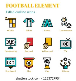 The 3rd football element set. The filled outline icons. Illustation