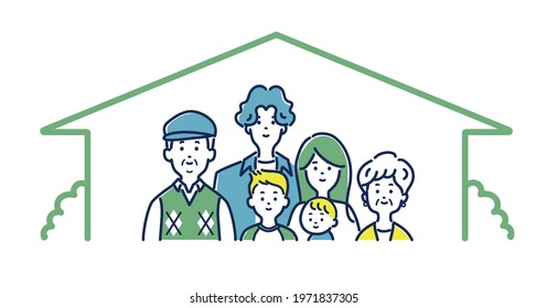 3rd generation family and house illustration material