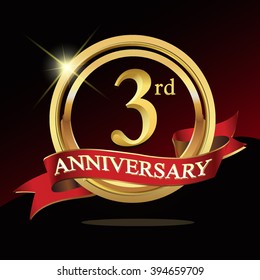 3rd golden anniversary logo. with ring and ribbon.