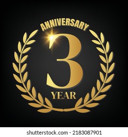 3rd golden anniversary logo,with Laurel Wreath and gold ribbon Vector Illustration