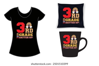 3rd grade batter up, classic back to school t-shirt.eps