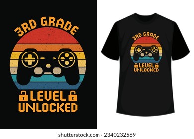 3rd Grade Level Unlocked Game On 3rd Grade Back To School, First Day Of School Boys, Funny Game For Kids Boys T-Shirt