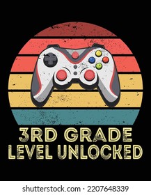 3rd Grade Level Unlocked Video Gamer Back to School Boys shirt print template Vintage sunset Gamer joystick