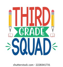  3rd grade squad Vector illustration with hand-drawn lettering on texture background prints and posters. Calligraphic chalk design