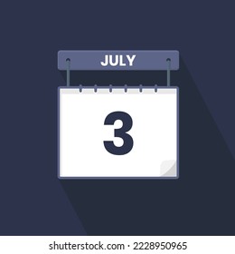 3rd July calendar icon. July 3 calendar Date Month icon vector illustrator