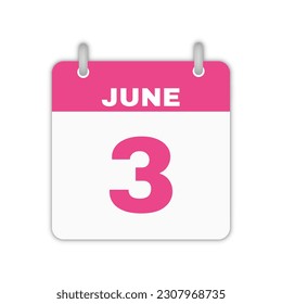 3rd June calendar leaf. June 3 calendar icon calendar page vector illustration