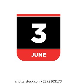 3rd June calendar vector icon. 3 June monogram.