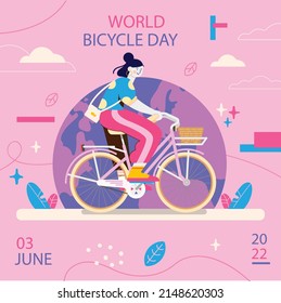 3.ª imagen vectorial del Día Mundial de la Bicicleta de junio

