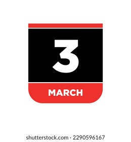 3rd March Calendar vector icon. 3 March typography.