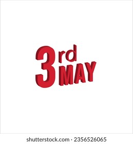 3rd may , Daily calendar time and date schedule symbol. Modern design, 3d rendering. White background.
