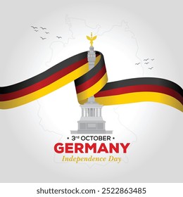 3rd October Germany Independence Day, Day Of Unity celebration design with city landmarks and social media post. Germany national day 2024 banner, poster, background, greeting Vector EPS.