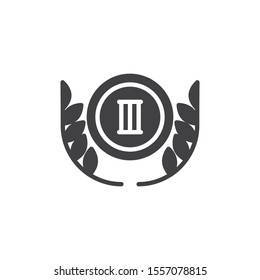 3rd place award medal vector icon. filled flat sign for mobile concept and web design. Third place laurel medal glyph icon. Symbol, logo illustration. Vector graphics