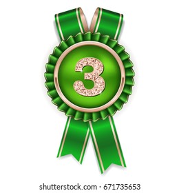 3rd place rosette/medal with green ribbon on white background