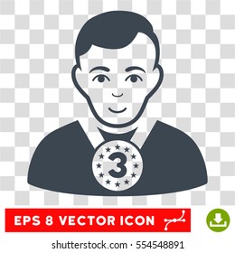 3rd Prizer Sportsman EPS vector pictograph. Illustration style is flat iconic smooth blue symbol on chess transparent background.
