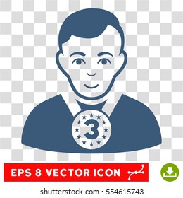 3rd Prizer Sportsman EPS vector pictogram. Illustration style is flat iconic blue symbol on chess transparent background.